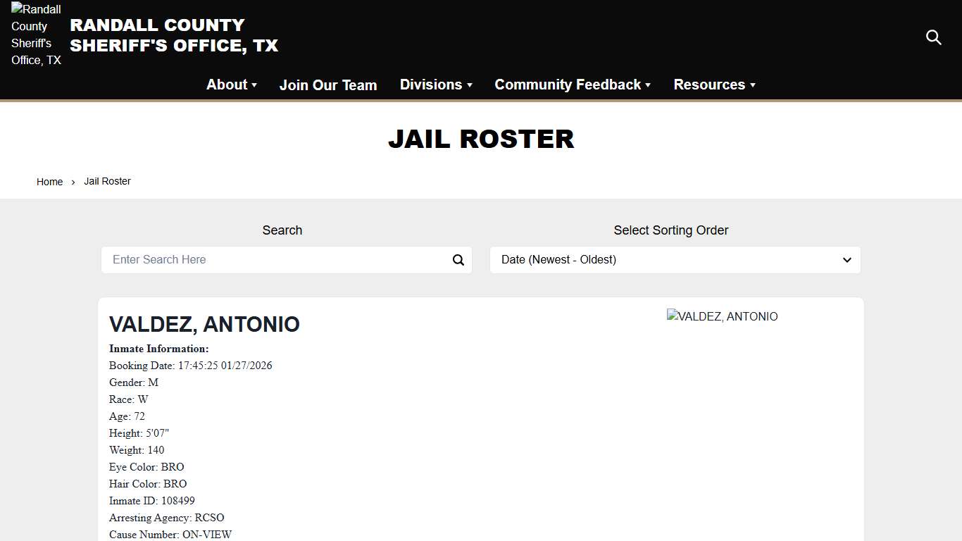Jail Roster Randall County Sheriff's Office, TX